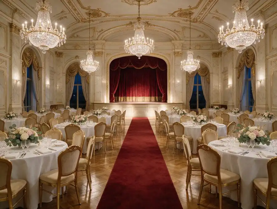 The Ballroom with chandeliers and parquet floor